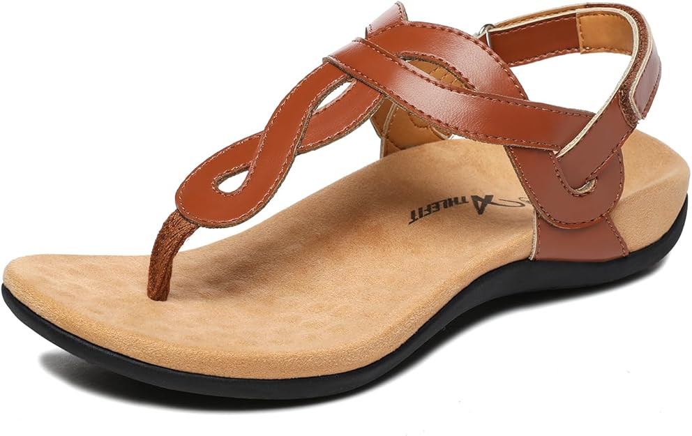 Athlefit Women's Orthopedic Arch Support Sandals Comfortable Thong T-Strap Orthotic Casual Flat S... | Amazon (US)