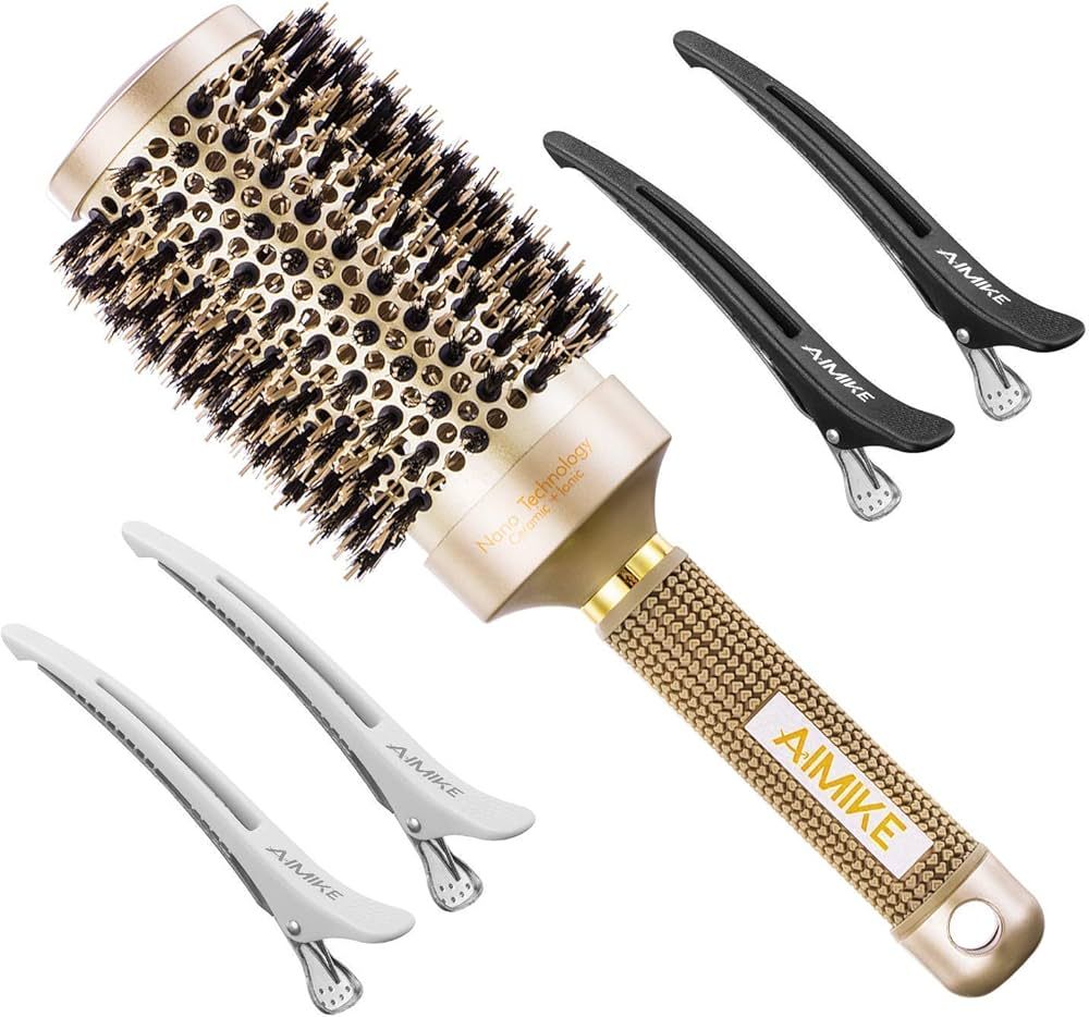 Round Brush, Nano Thermal Ceramic & Ionic Tech Hair Brush, Round Barrel Brush with Boar Bristles,... | Amazon (US)