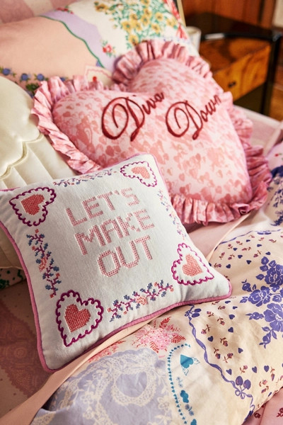 Cheeky Slogan Velvet Embroidered Throw Pillow | Urban Outfitters (US and RoW)