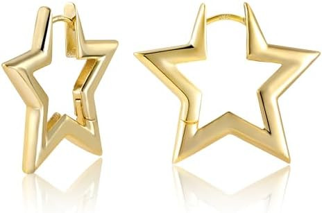 925 Sterling Silver Earrings Star Geometric Rhombus Silver Hoop Earrings for Women Trendy Small H... | Amazon (US)