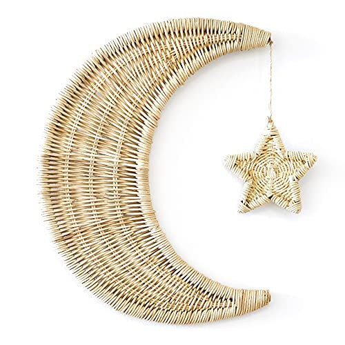 Amazon.com: BEBE BASK Handmade Rattan Moon Wall Decor with Star - 100% Natural Organic Rattan Moo... | Amazon (US)