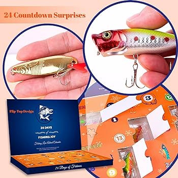 Advent Calendar Fishing Christmas Countdown - 24 Days Fishing Lures Set for Fisher Adult Men Teen... | Amazon (US)