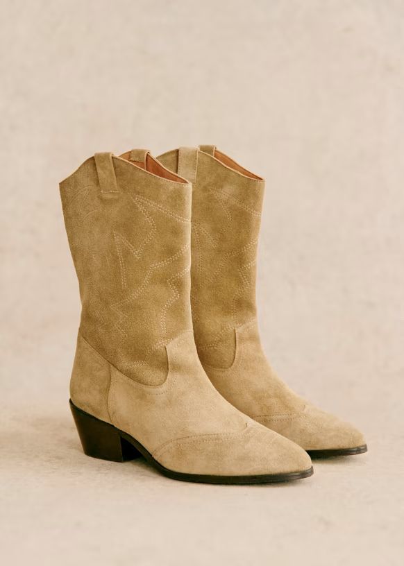 Phoebe Mid Boots - Beige - Split cowhide leather - Sézane | Sezane Paris