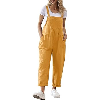 YESNO Women Long Casual Loose Bib Pants Overalls Baggy Rompers Jumpsuits with Pockets | Amazon (US)