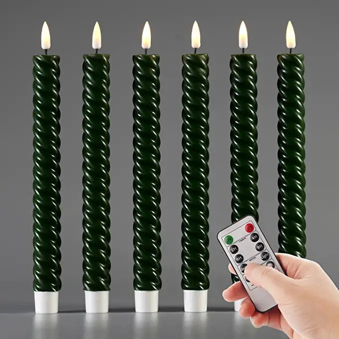 Eywamage Green Spiral Taper Candles with Remote Flickering Flameless Twist LED Window Candles Bat... | Amazon (US)
