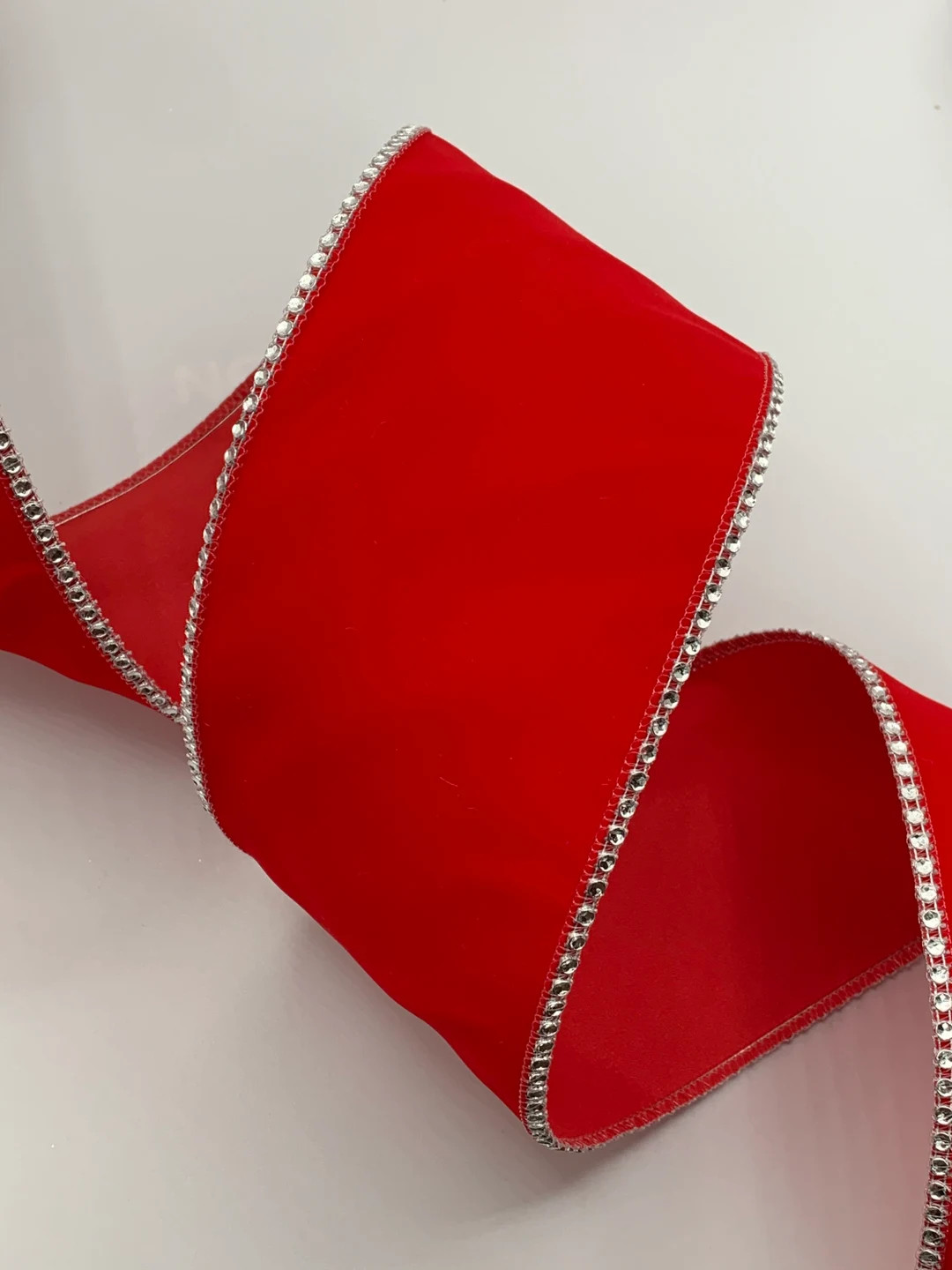 4" Red Velvet Ribbon ~ Diamond Crystal Border ~ Wired Edges ~ Farrisilk ~ 10 Yard Roll | Etsy (US)