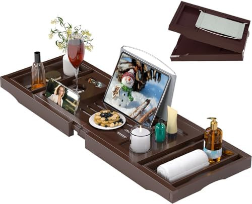 Bathtub Caddy Tray for Tub,Foldable Bath Table Trays,Bamboo Shelf with Book and Wine Glass Holder... | Amazon (US)