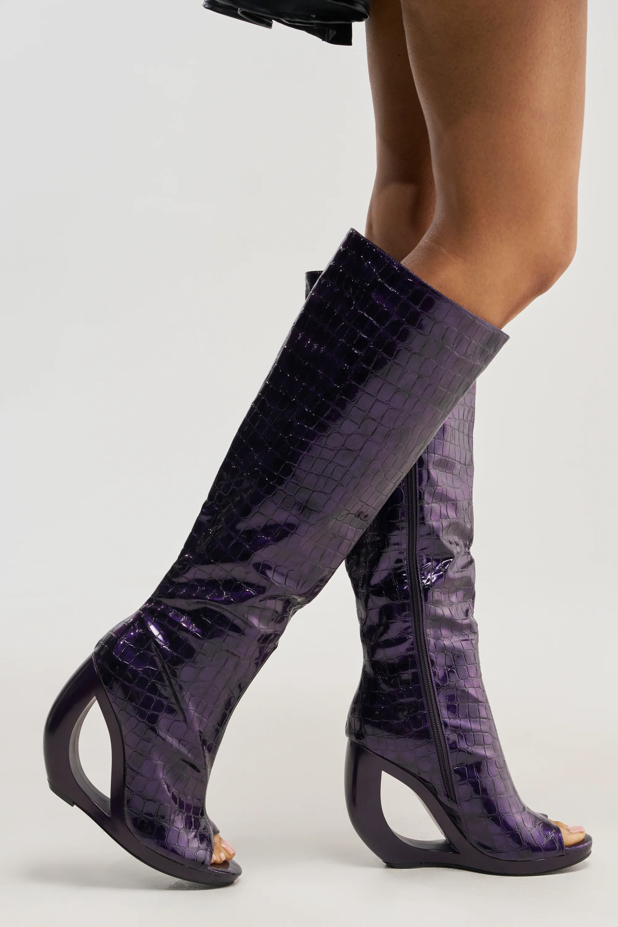 AZALEA WANG CAMILLA PURPLE NOIR CROC OPEN TOE WEDGE BOOT | AKIRA