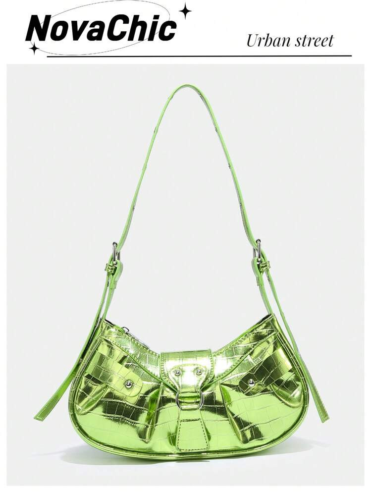 Metallic lightweight lime green purse, fashionable, gothic style,  | SHEIN