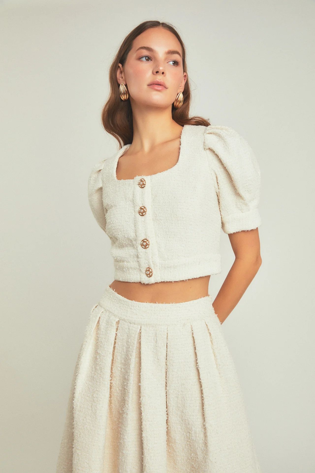 Cropped Tweed Puff Sleeve Top | OBJECTRARE