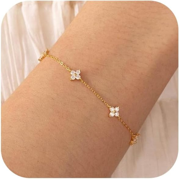 Bracelets for Women 14K Gold Silver Plated Ring Bracelet Hand Chain Dainty Evil Eye Heart Clover ... | Amazon (US)