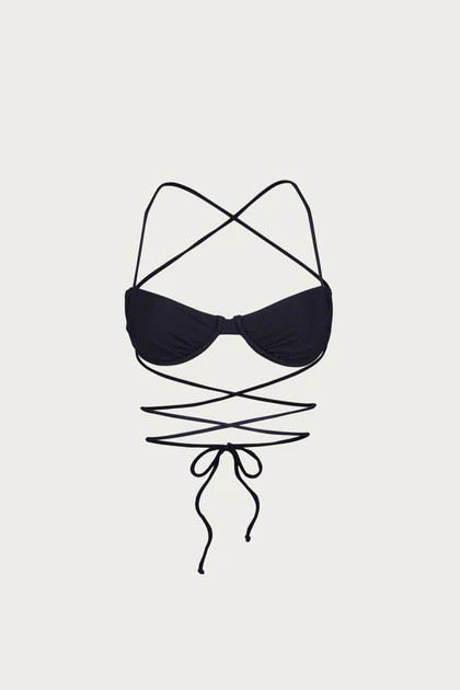 Thin Ruched Bra (Faux Suede Black) | SAME