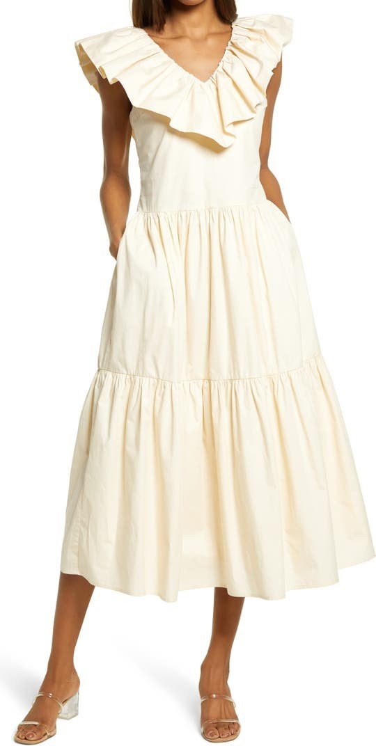 Ruffle V-Neck Cotton Dress | Nordstrom