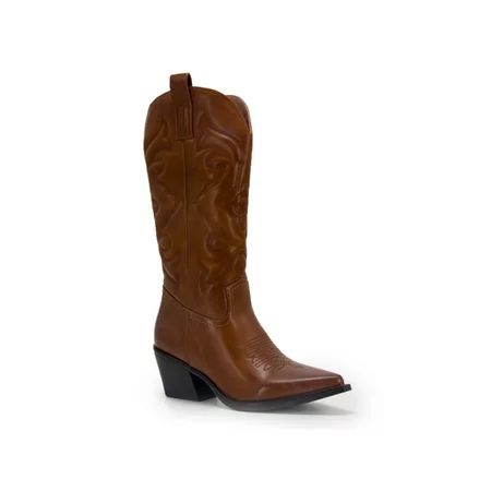 Woobling Womens Fashion Mid Calf Boot Block Heel Work Comfort Western Cowgirl Boots Brown 4.5 | Walmart (US)