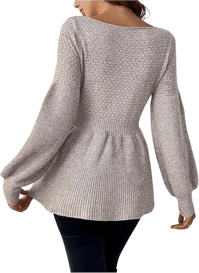 SHENHE Women's Ruffle Knit Sweater Long Sleeve Crew Neck Peplum Top Sweater Jumper | Amazon (US)