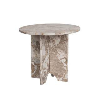 Storied Home 18 in. Beige and Buff Round Stone Marble End Table with Interlocking Base AH3055 - T... | The Home Depot