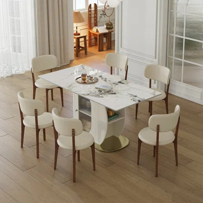 63" Modern 4-6 Person Dining Table Set With Storage, Tabletop , Includes 6 PU Chairs For Kitchen, Apartment | Wayfair North America