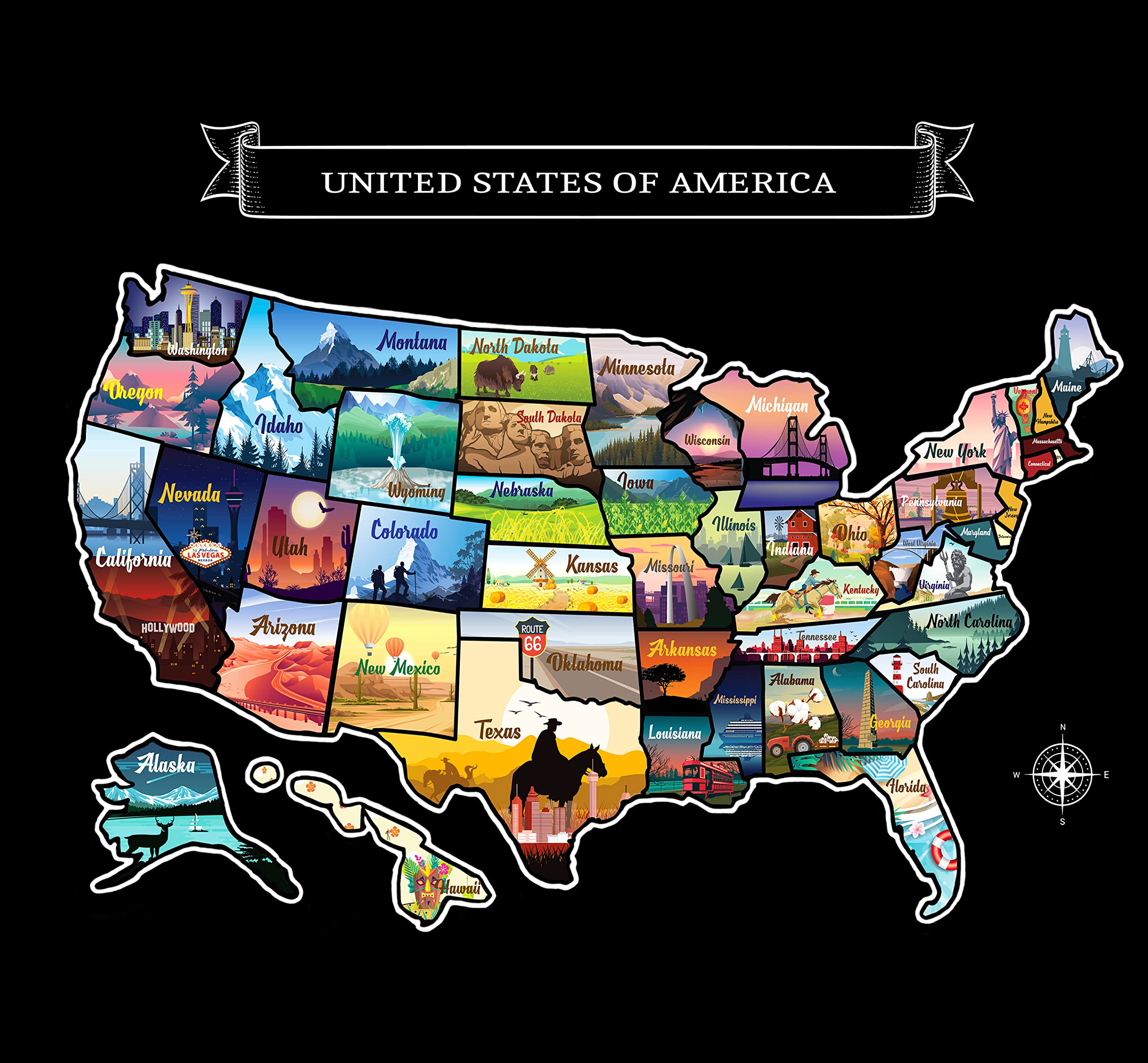 Large 23x16 Scratch-Off USA Map - Hand-Drawn Travel Design with Accessories, Laminated for Home D... | Amazon (US)
