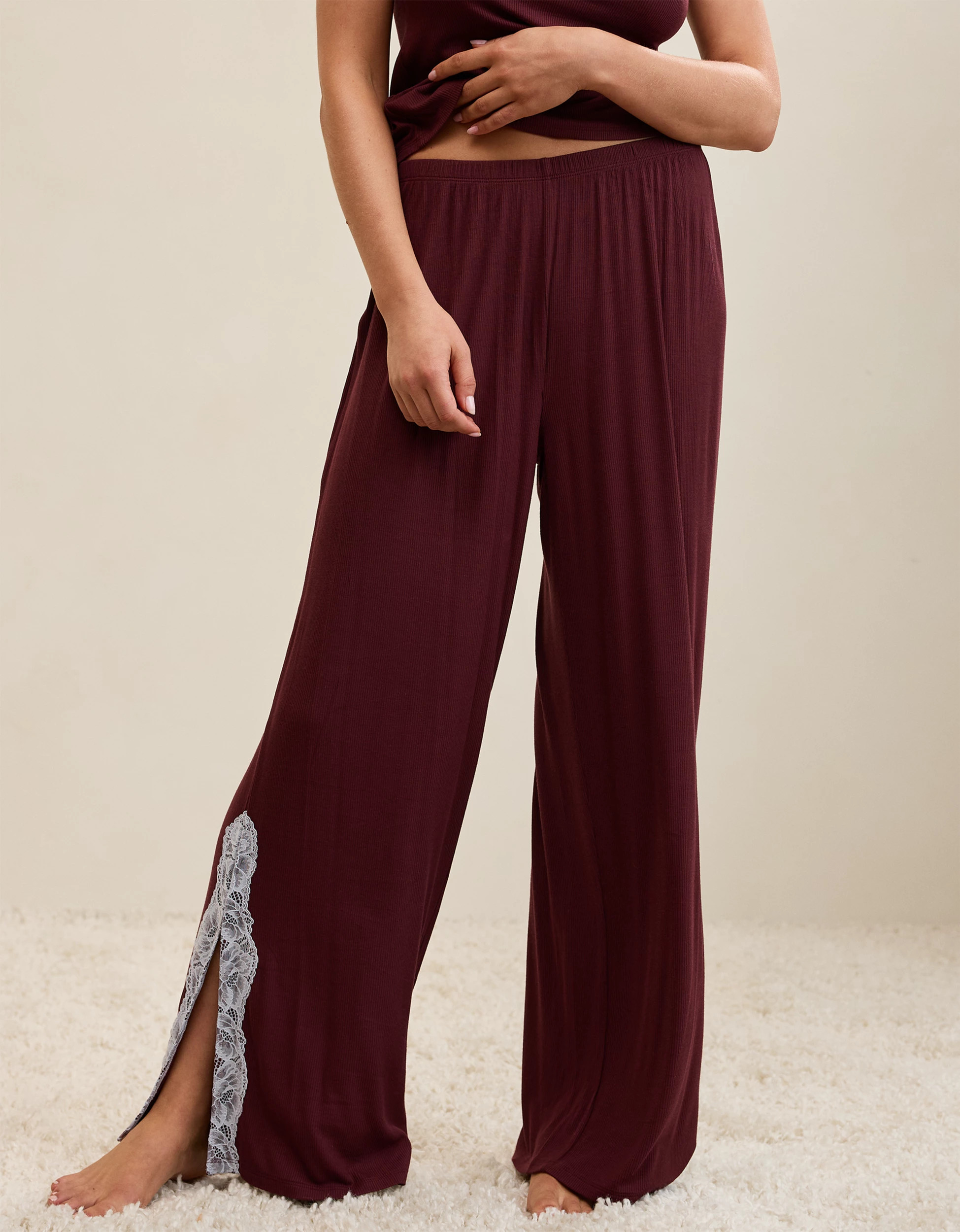 OVERSLEPT by Aerie Real Soft Ribbed Trouser PJ | Aerie