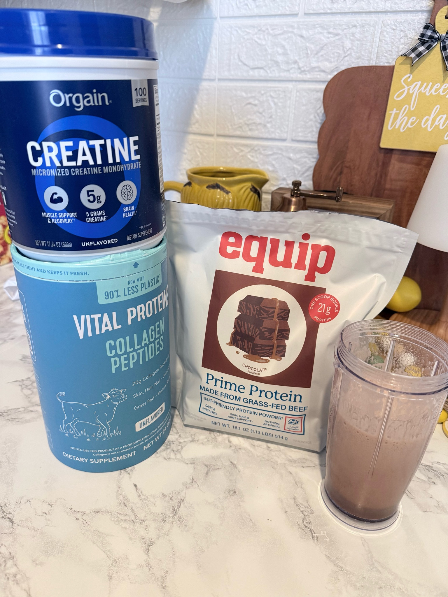 Equip Prime Chocolate Protein Powder is a gut-friendly, sugar-free protein shake powder made with grass-fed beef and natural collagen. It has a rich and creamy texture and contains 21 grams of protein per serving. It’s also whey and dairy-free. I often add creatine and collagen peptides to my shakes to enhance the protein content and other benefits.

#LTKmomlife #LTKfitnessgoals #LTKActive #LTKselfcare #LTKmorningroutine