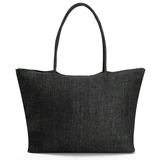 New Womens Casual Straw Weave Shoulder Tote Shopping Beach Bag Purse Travel Handbag Zippered Bag | Walmart (US)