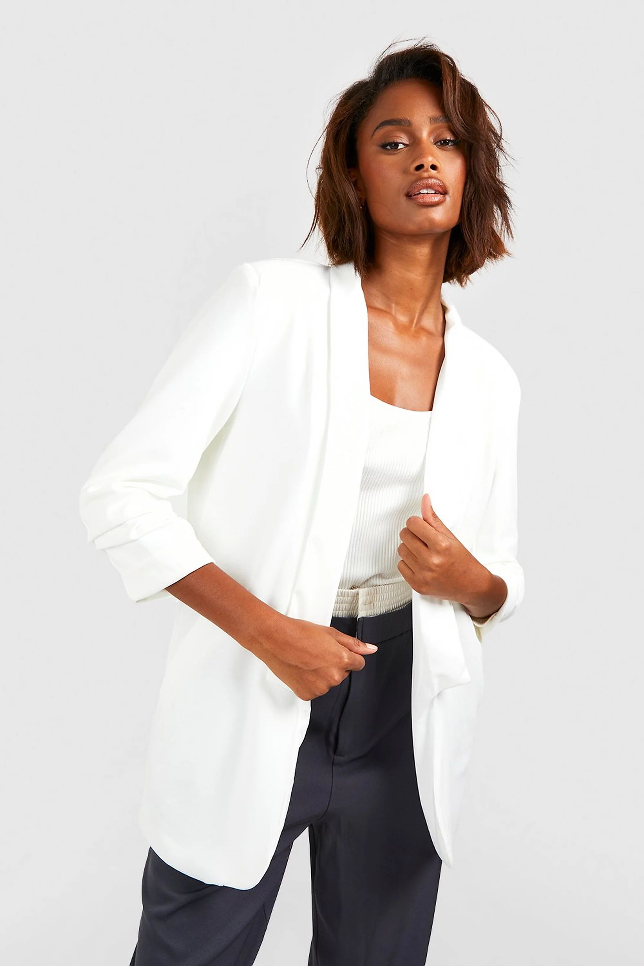 Ruched Sleeve Tailored Blazer | Boohoo.com (US & CA)
