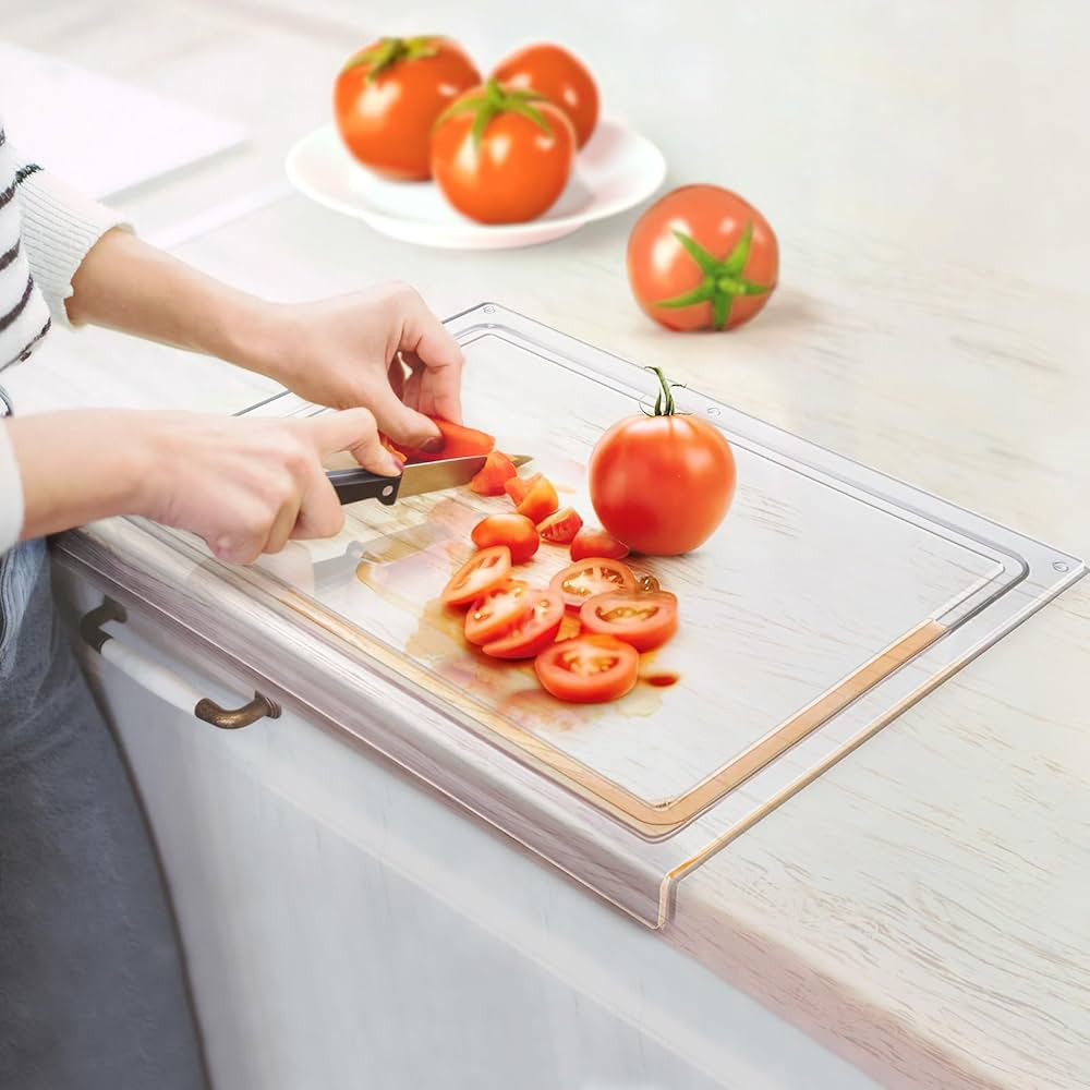 Acrylic Cutting Board with Juice Groove, Non Slip Clear Cutting Board with Counter Lip, 17.5x13.5... | Amazon (US)