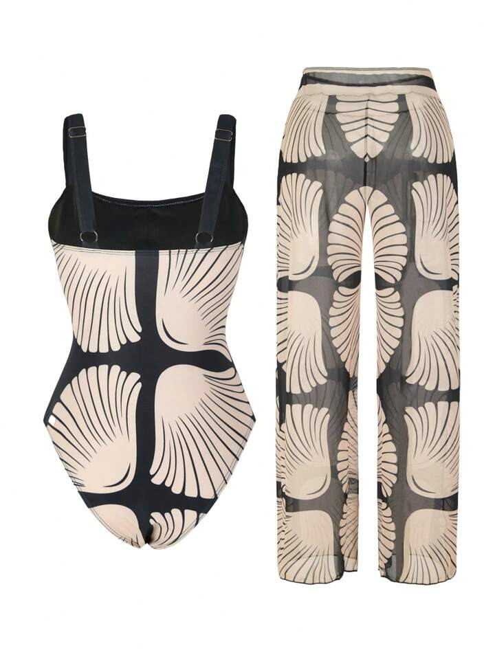 Shell Swimsuit Set, Beach Coverup Set | SHEIN