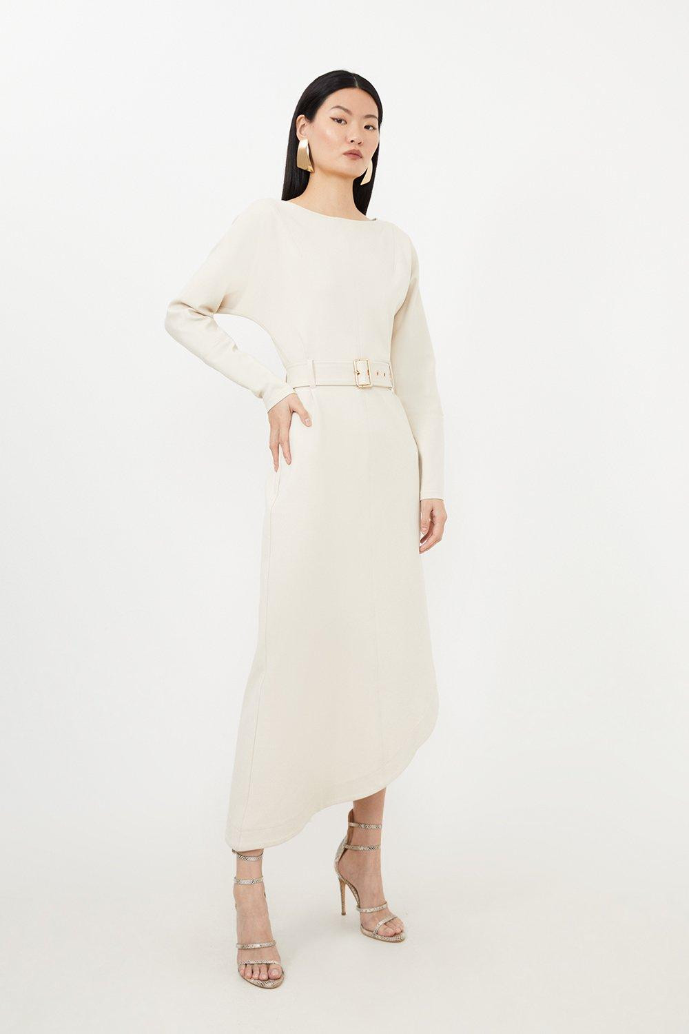 Waterfall Hem Belted Ponte Jersey Maxi Dress | Karen Millen UK + IE + DE + NL