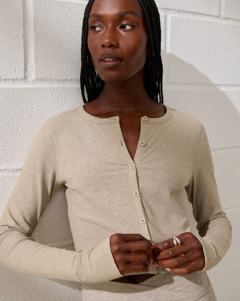 YPB Active Rib Button-Up Cardigan | Abercrombie & Fitch (US)