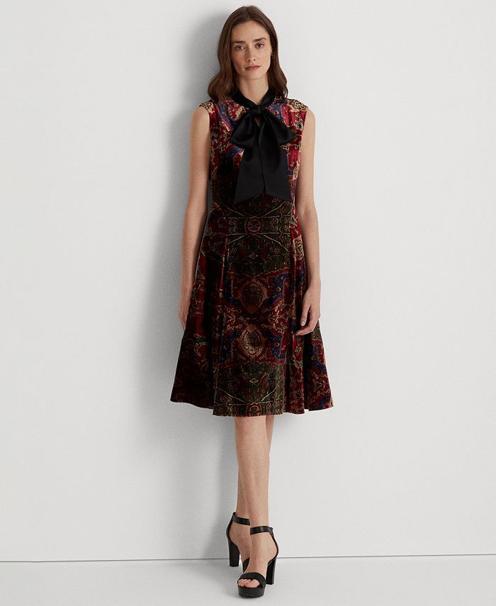 Lauren Ralph Lauren Women's Print Tie-Neck Velvet Dress & Reviews - Dresses - Women - Macy's | Macys (US)