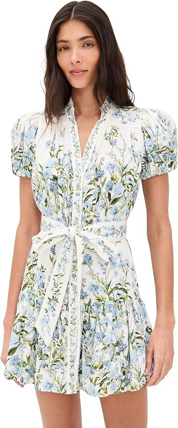 alice + olivia Women's Cora Short Sleeve Tiered Mini Shirt Dress | Amazon (US)
