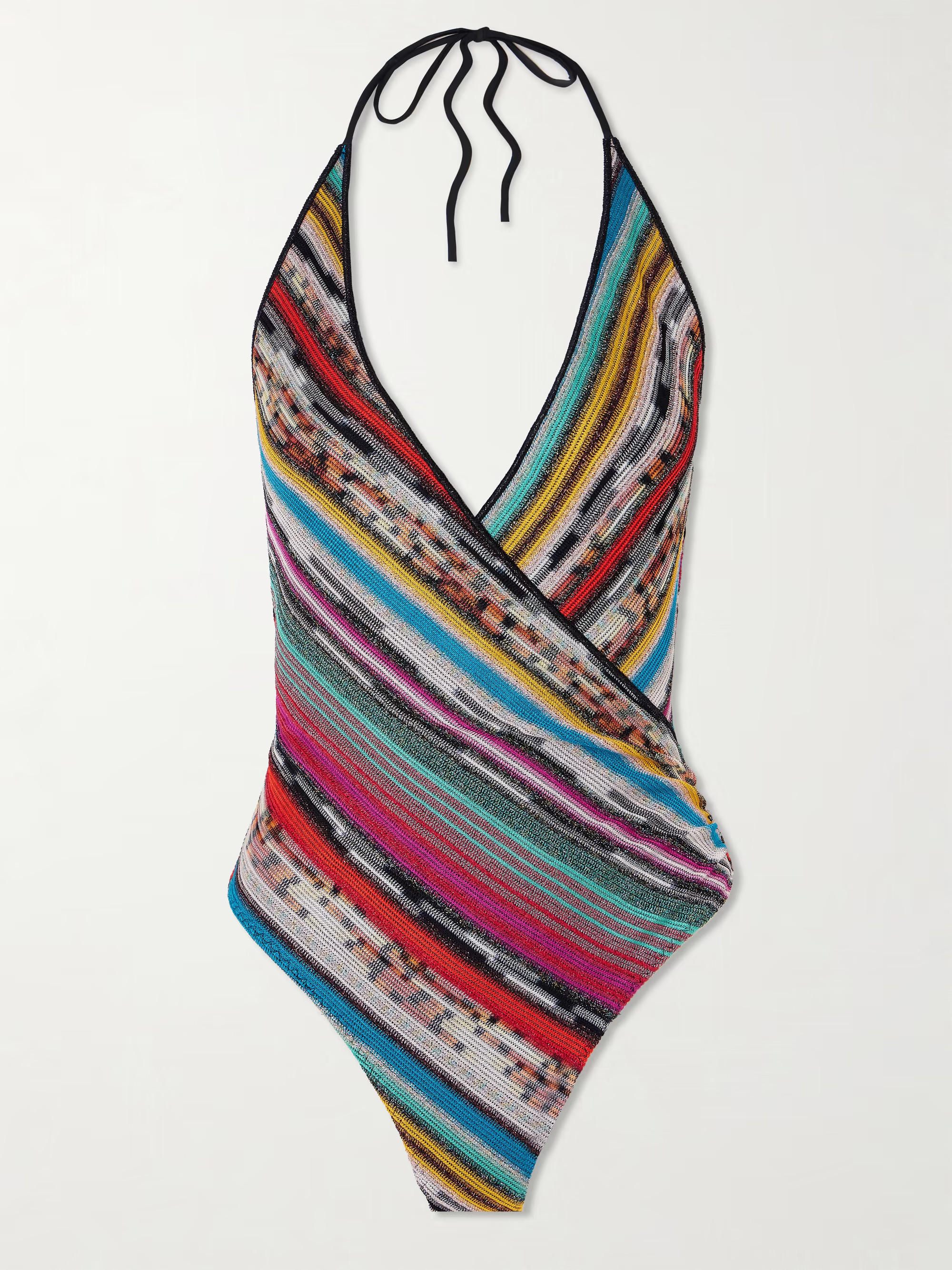 Mare striped metallic crochet-knit halterneck swimsuit | NET-A-PORTER (US)