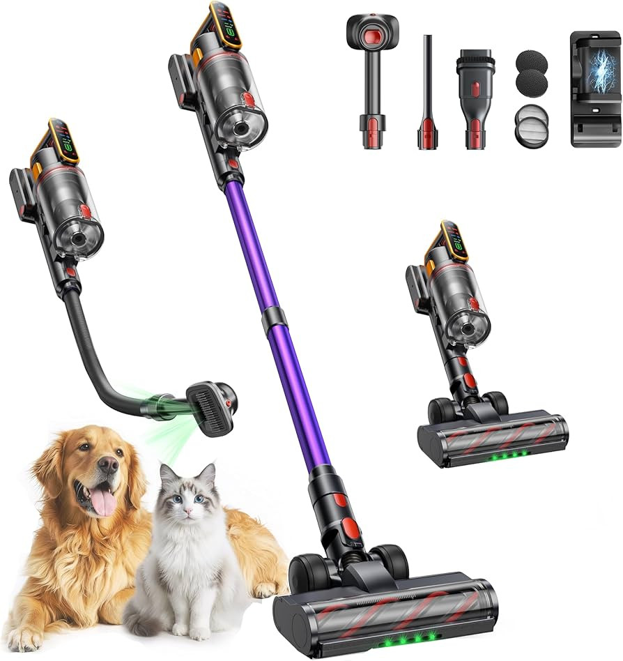 Cordless Vacuum Cleaner 55KPa 650W 70Mins Stick Vacuum Cleaners for Home with Pet Brush, 3.3Ft Ho... | Amazon (US)