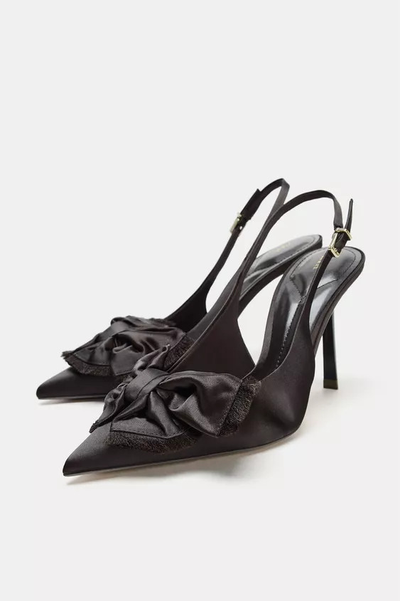 SATIN EFFECT SLINGBACK HEELS WITH BOW | Zara US