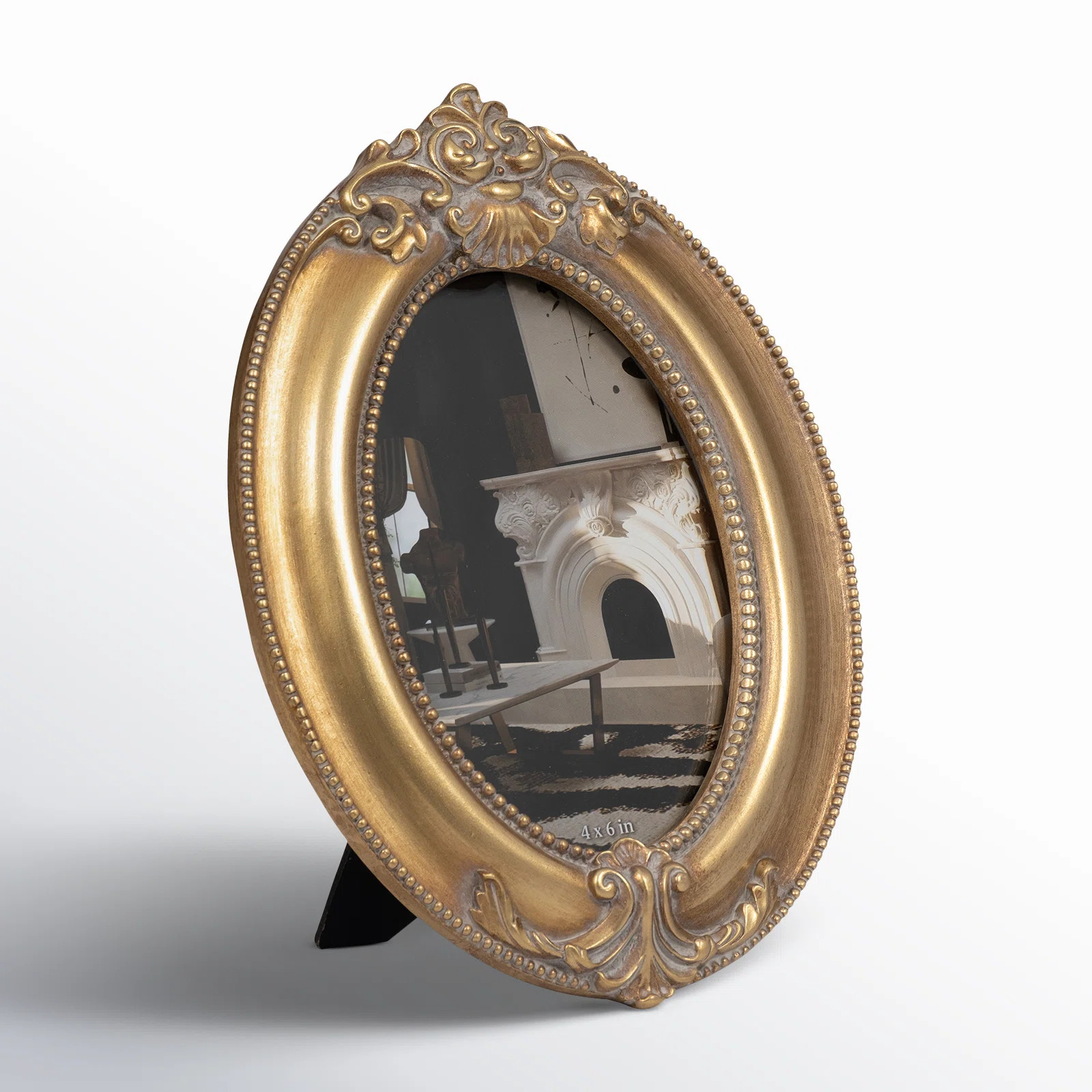 Birch Lane™ Elegant Gold Resin 4x6 Round Applique Photo Frame Glass Display, Classic Home Decor... | Wayfair North America