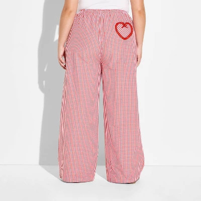 Women's Gingham Boxer Graphic Pull-On Pants - Cherry Red 1X | Target