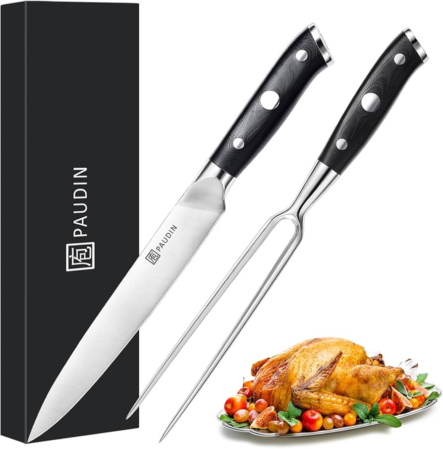 PAUDIN Carving Knife Set 8" - German High Carbon Stainless Steel Carving Knife and Fork Set, BBQ ... | Amazon (US)