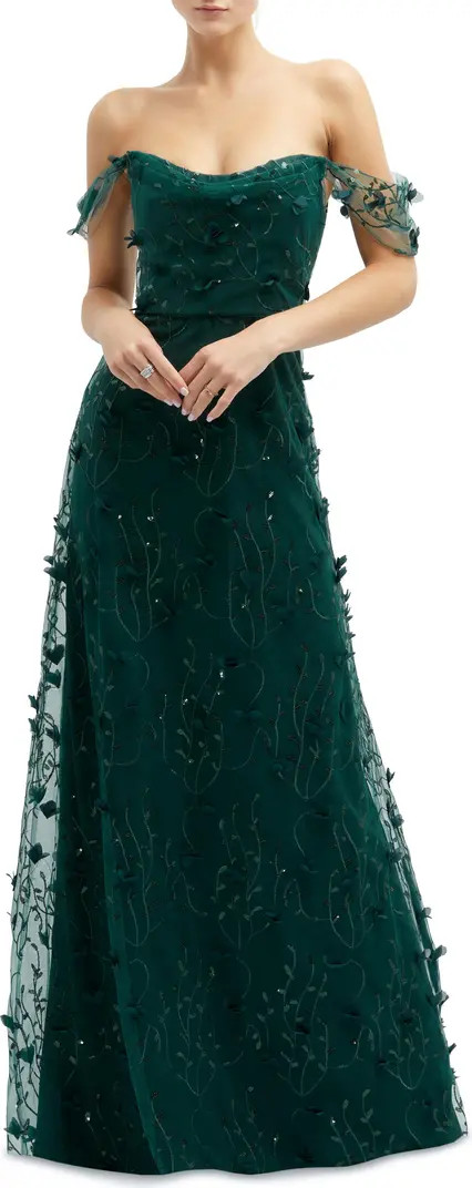 Dessy Collection 3D Embroidered Off the Shoulder Gown | Nordstrom | Nordstrom