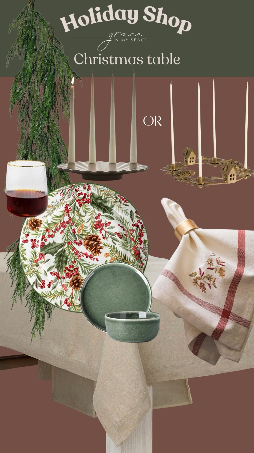 Beautiful and elegant Christmas table, setting idea. I love these unique candelabras matched with gorgeous every day dishes and a beautiful Christmas dish. Pair with a realistic garland and cute napkins for an easy holiday table scape. 

#LTKHoliday #LTKFindsUnder50 #LTKHome