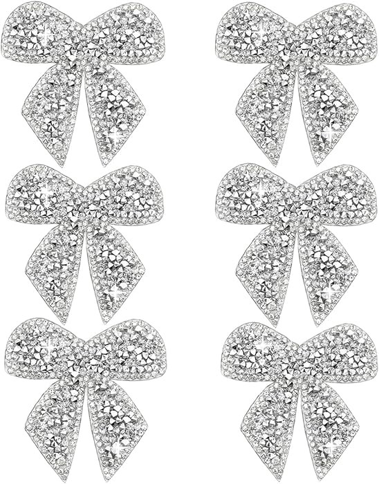 6 Pieces Glitter Silver Bow Shape Hot Glue Iron On Patches Adhesive Sparkly Rhinestone Appliques ... | Amazon (US)