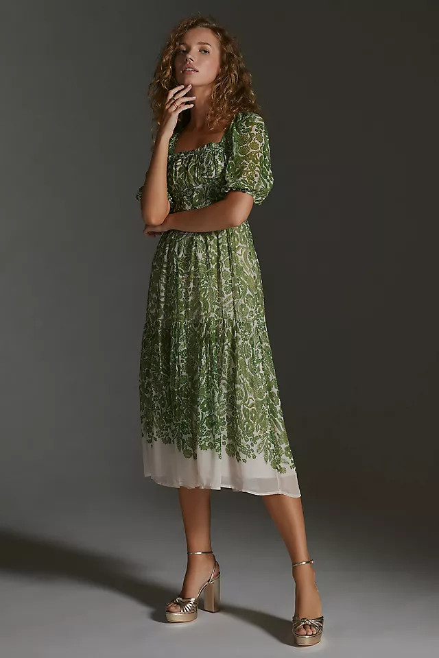 By Anthropologie Squareneck Smocked Midi Dress | Anthropologie (US)