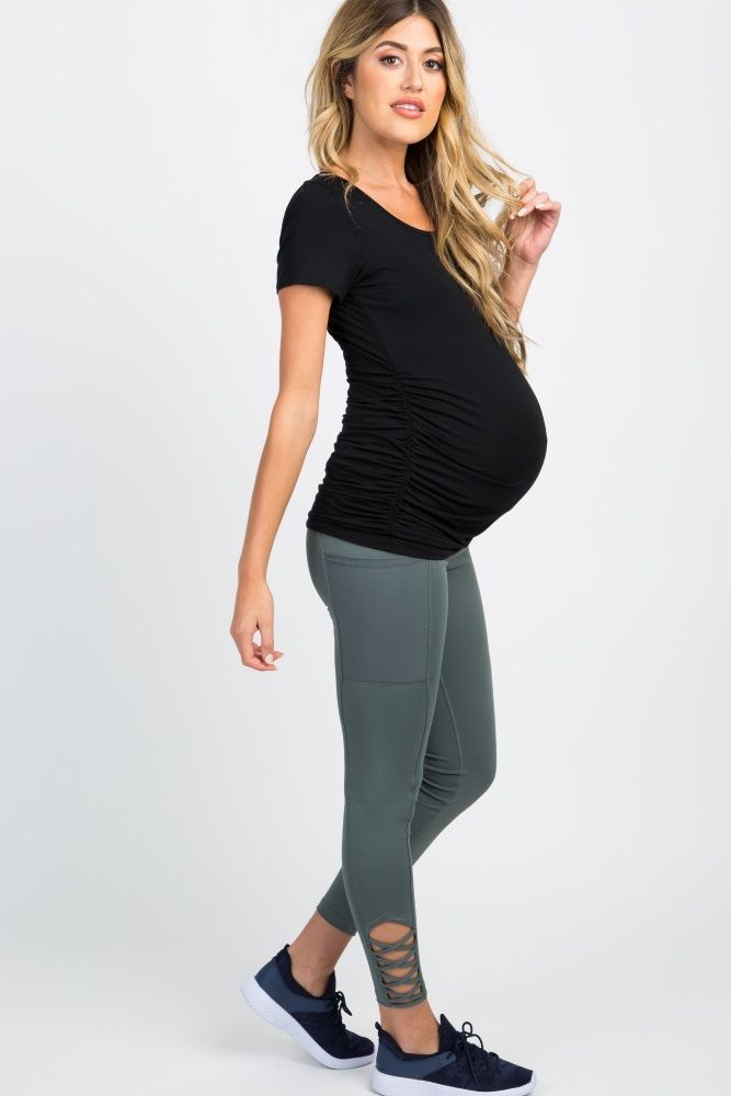 Green Crisscross Accent Active Maternity Legging | PinkBlush Maternity