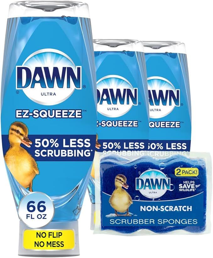 Dawn EZ-Squeeze Ultra Dishwashing Liquid Dish Soap (3-22 oz each) + Dawn Non-Scratch Scrubber Spo... | Amazon (US)
