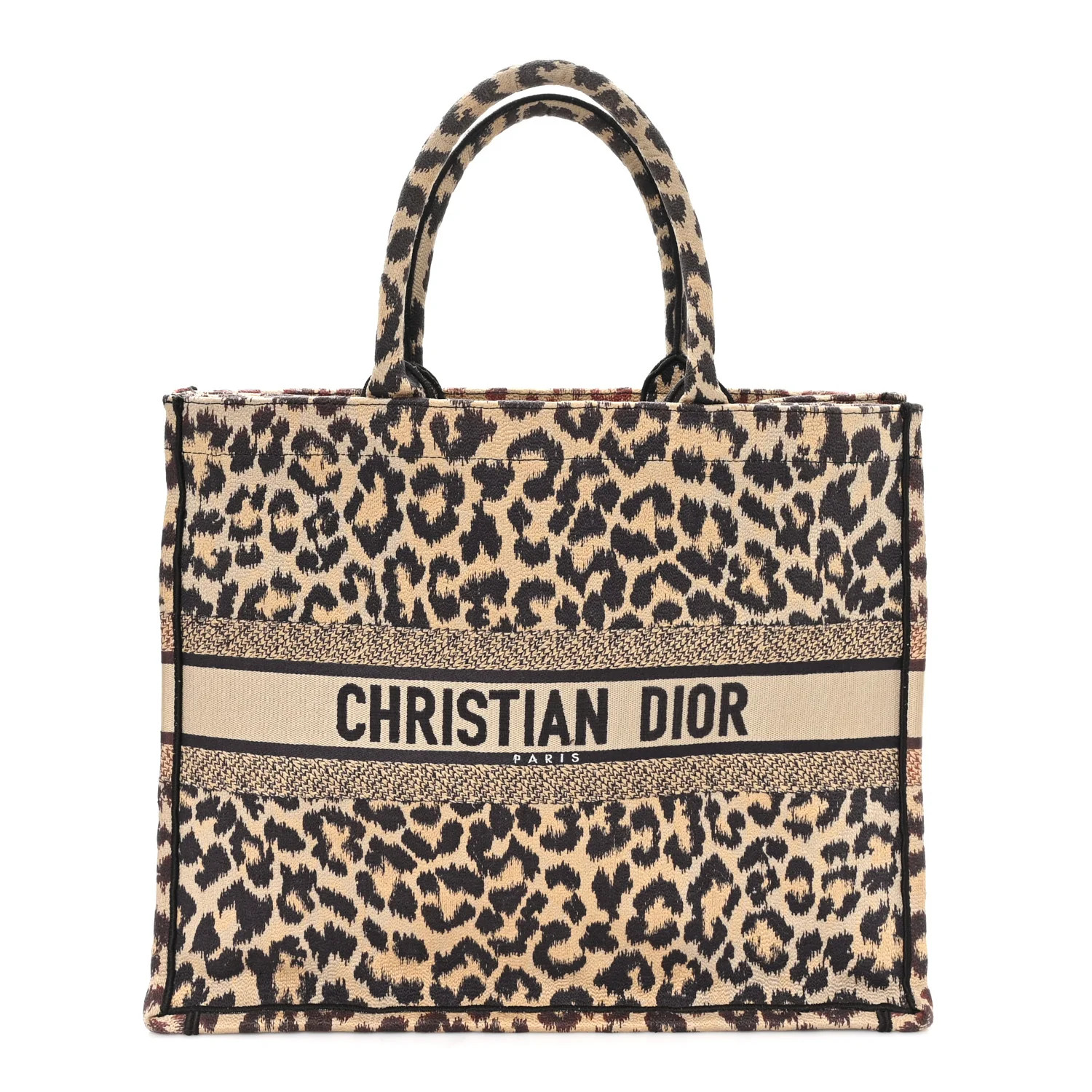 Canvas Mizza Embroidered Large Leopard Book Tote Beige | FASHIONPHILE (US)