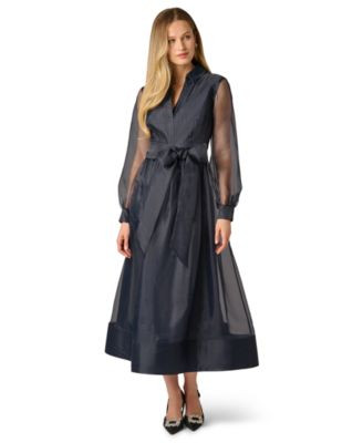 Adrianna Papell Women's Long-Sleeve V-Neck Shirt Dress - MIDNIGHT | Macy's