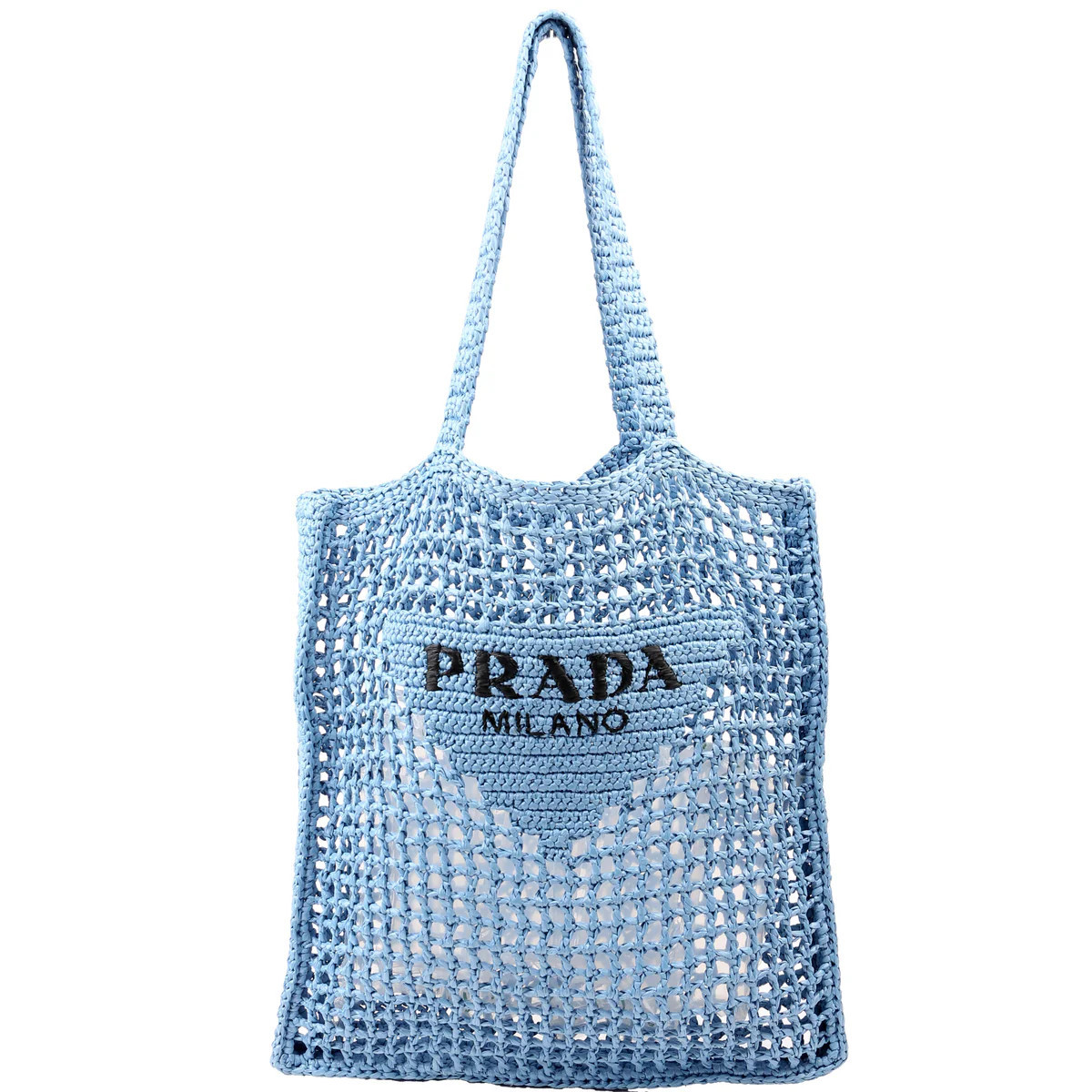 1BG393 Raffia Crochet Tote Bag Blue | Keeks Designer Handbags