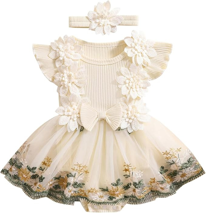 Douhoow Baby Girl Dress Romper Baby Romper Dress Flowers Embroidery Tulle Skirt Infant Girl Summe... | Amazon (US)