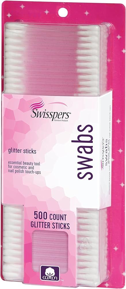 Swisspers Premium Cotton Swabs, 100% Pure Cotton Tips, Glitter Style Plastic Sticks, 500 Count | Amazon (US)