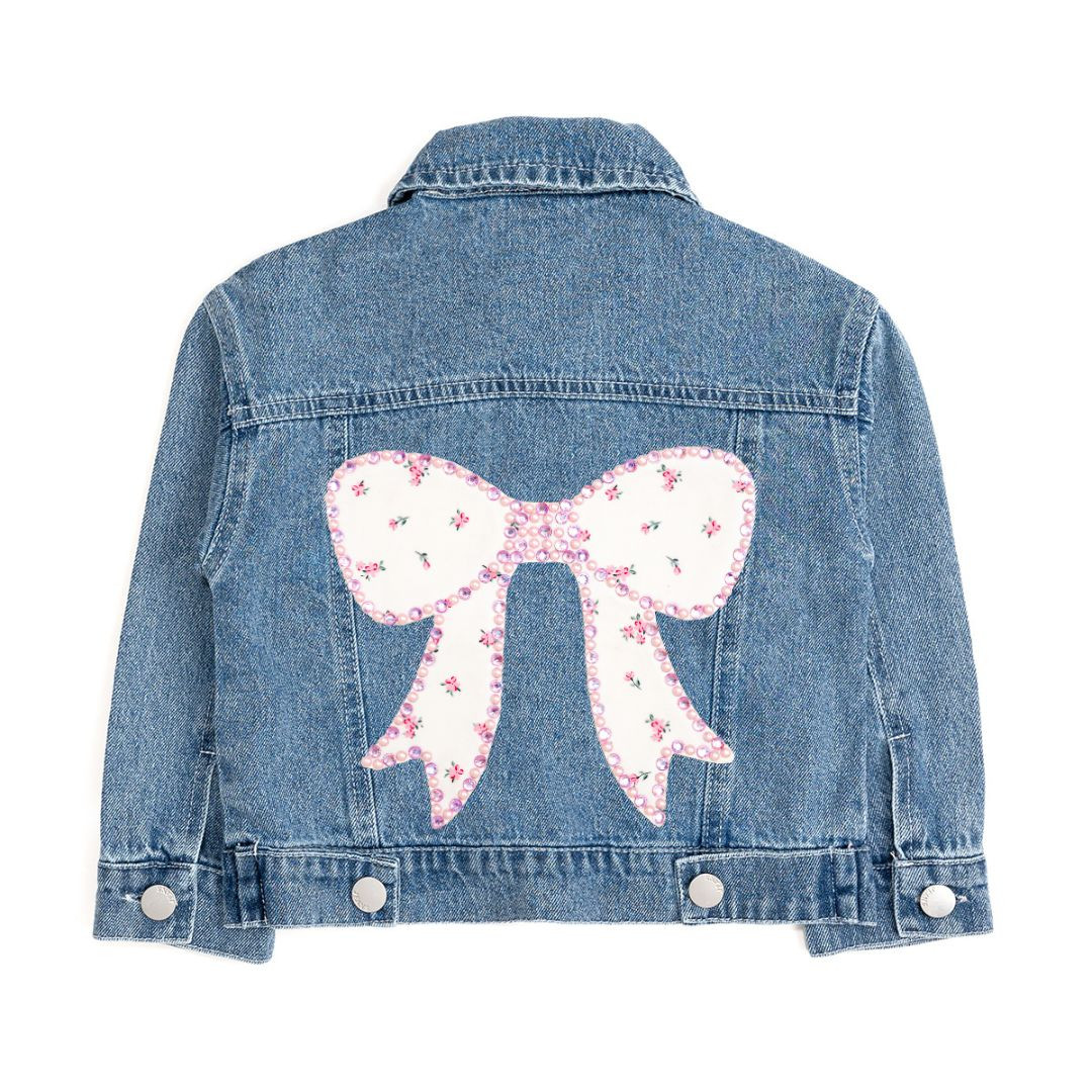 Pearl and Gemstone Floral Bow Patch Denim Jacket | Sweet Wink